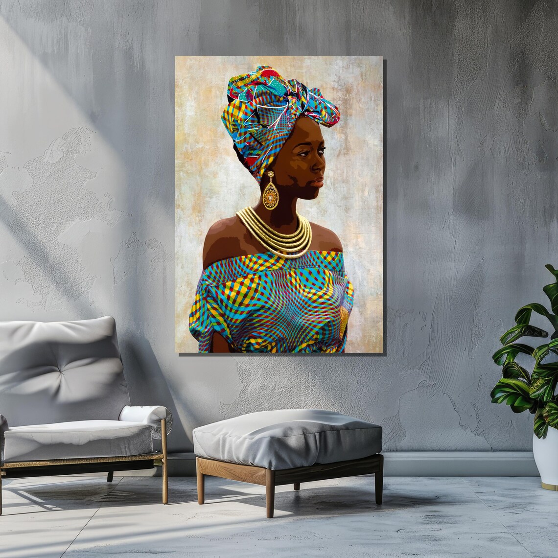 African Woman in Bold Headwrap, Cultural Art Print - Image 2