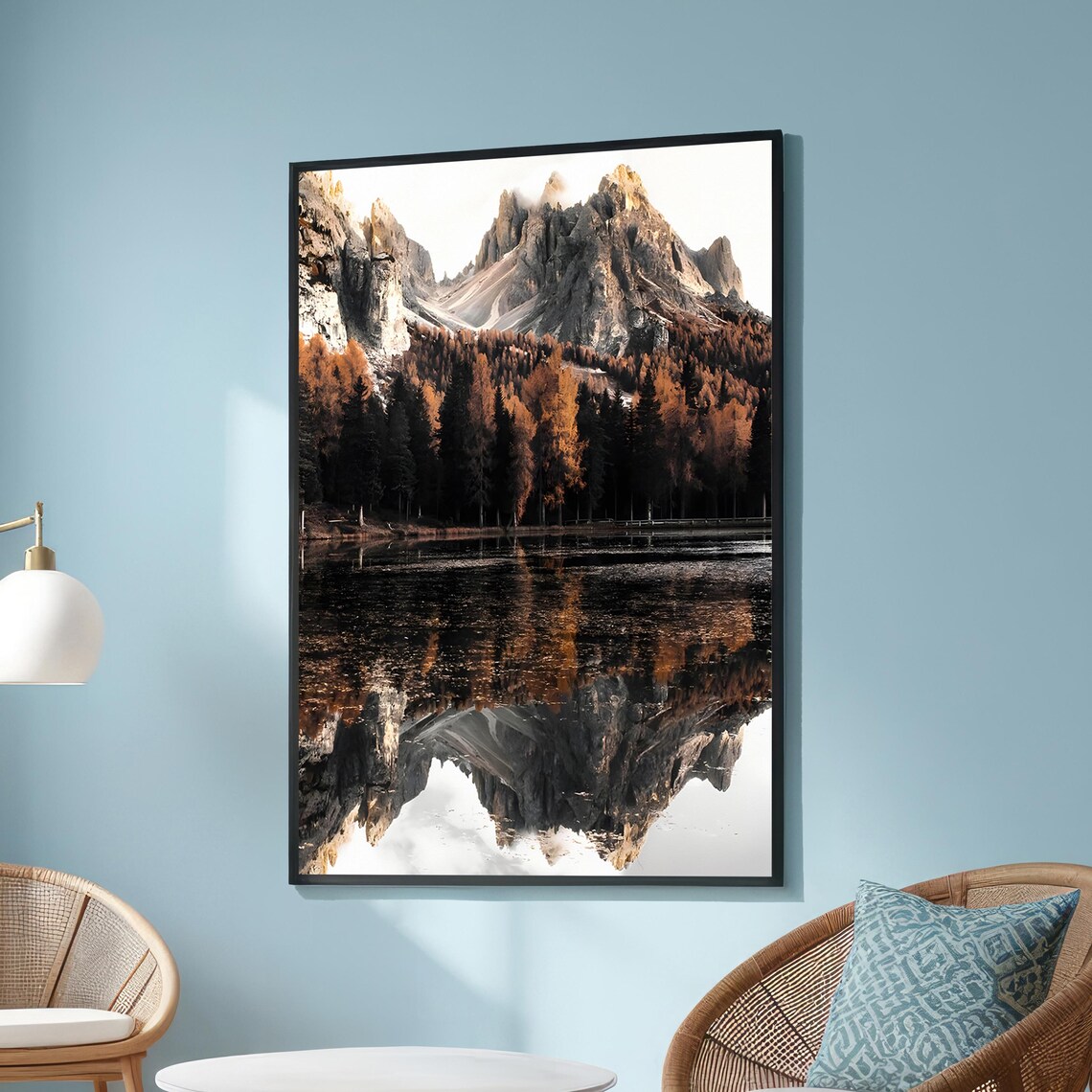 Serene Mountain Reflection, Autumn Forest Landscape