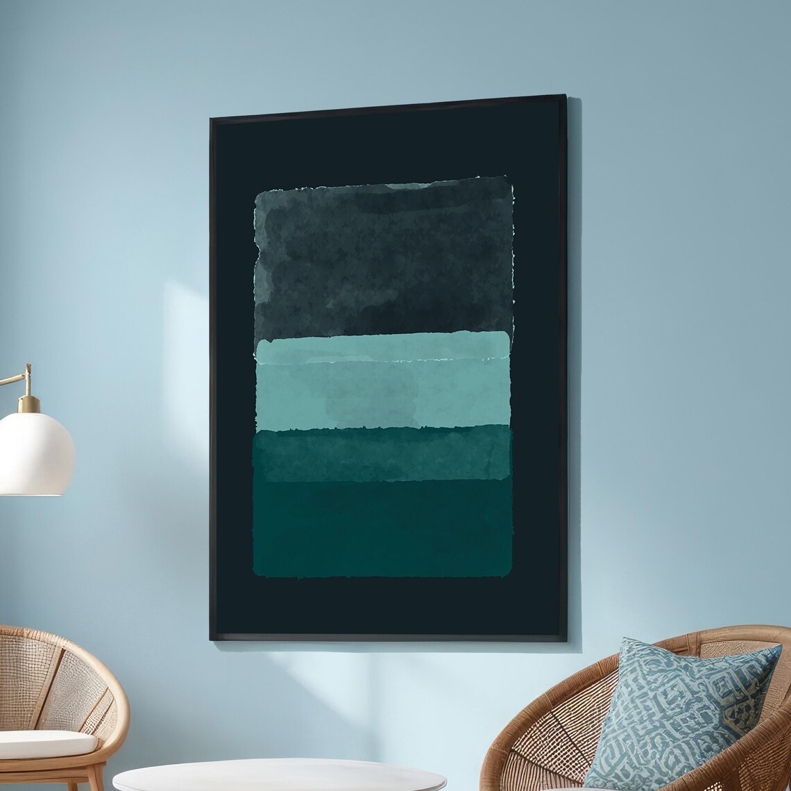 Abstract Minimalist Charcoal And Teal Geometric Canvas Art Print