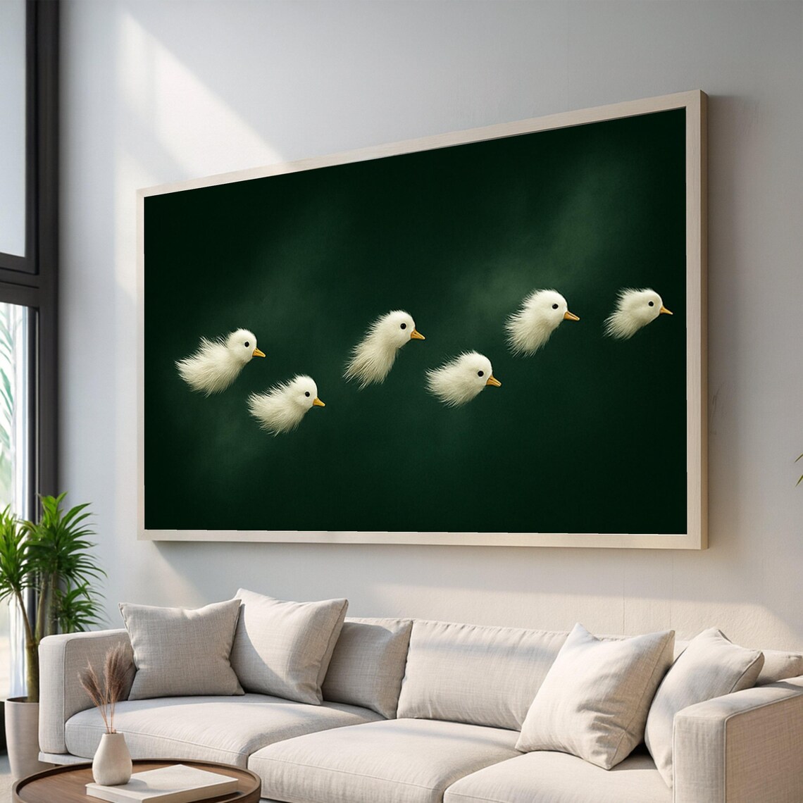 Flying Ducklings, Minimalist Animal Art Print