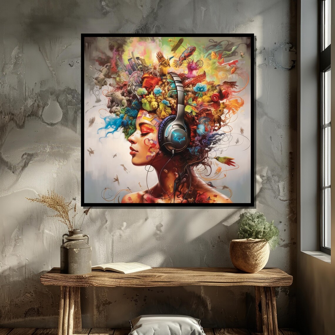 Surreal Portrait, Woman With Headphones Art Print - Image 5