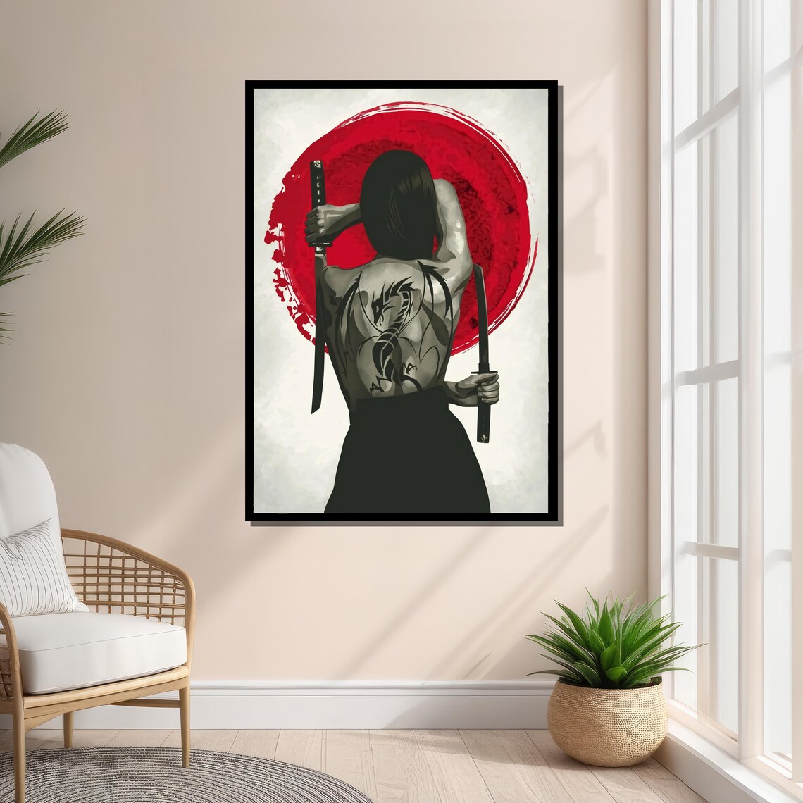 Female Samurai With Dragon Tattoo, Modern Warrior Art - Image 4