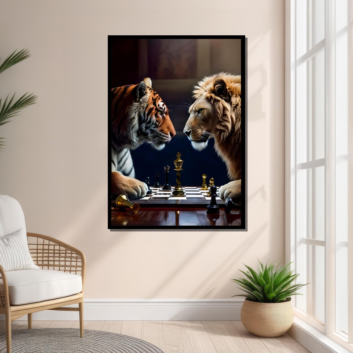 Tiger Vs Lion Chess Art Print, Dramatic Wildlife - Image 2