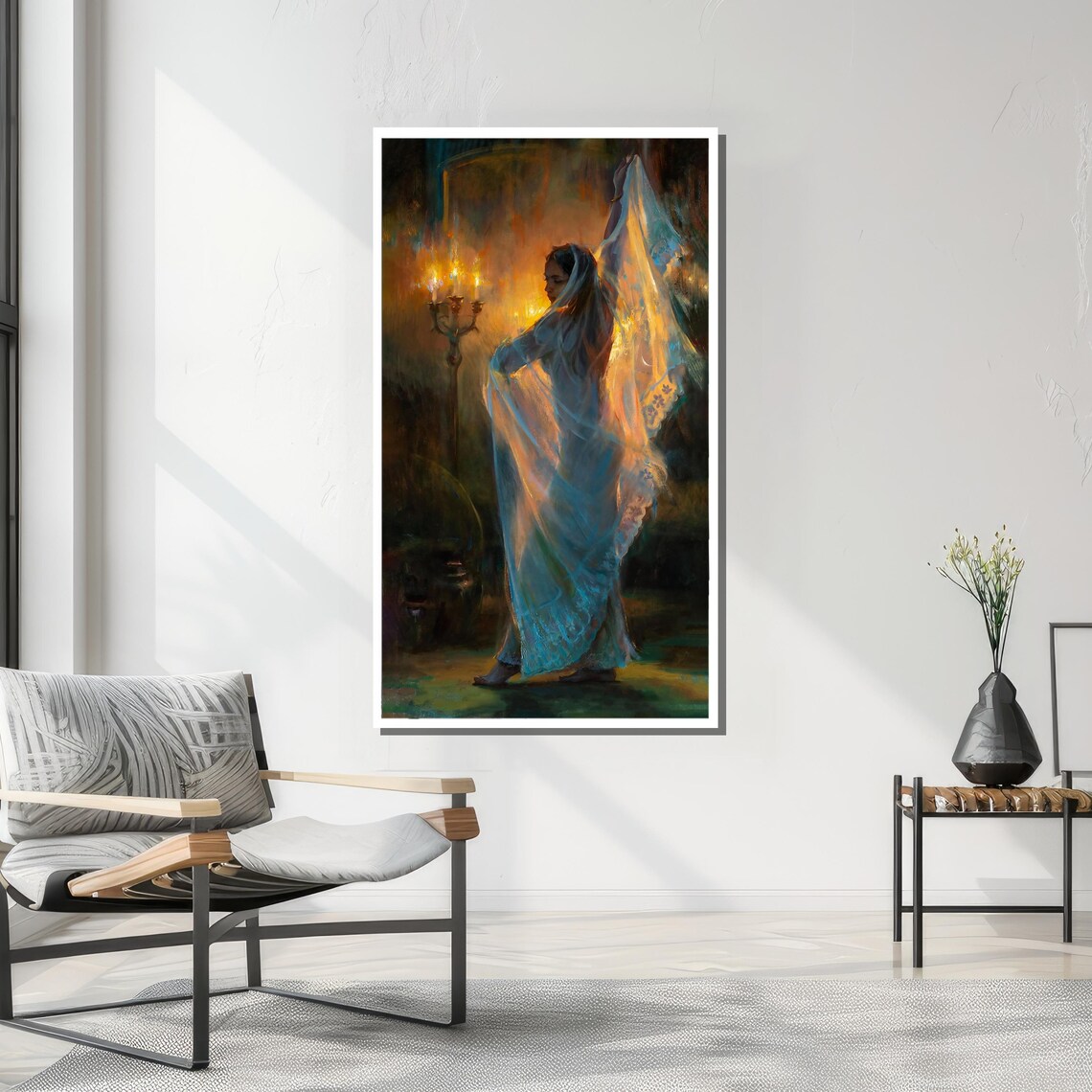 Graceful Woman In Candlelit Dance, Dreamlike Impressionist Art - Image 3