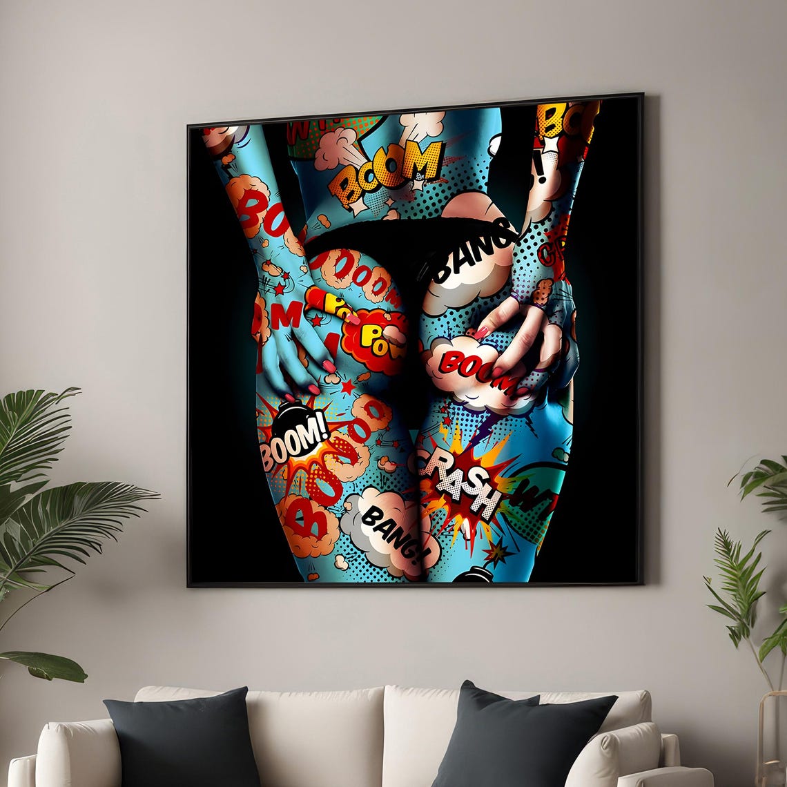 Comic Book Pop Art Body Paint Torso Boom Bang Words Color Poster