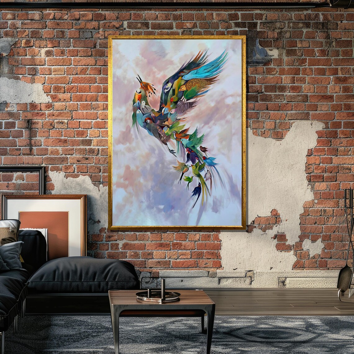 Colorful Bird Phoenix Painting, Surreal Nature Art - Image 4