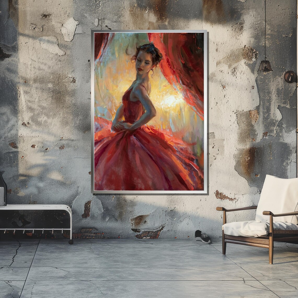 Elegant Woman In Red Gown, Romantic Art Print - Image 4