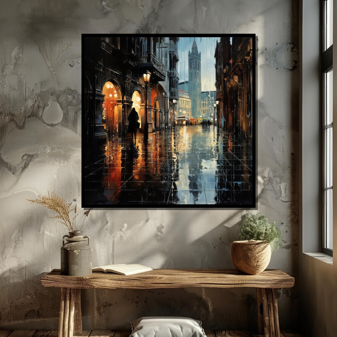 Rainy Cityscape With Glowing Lights, Urban Scene - Image 5