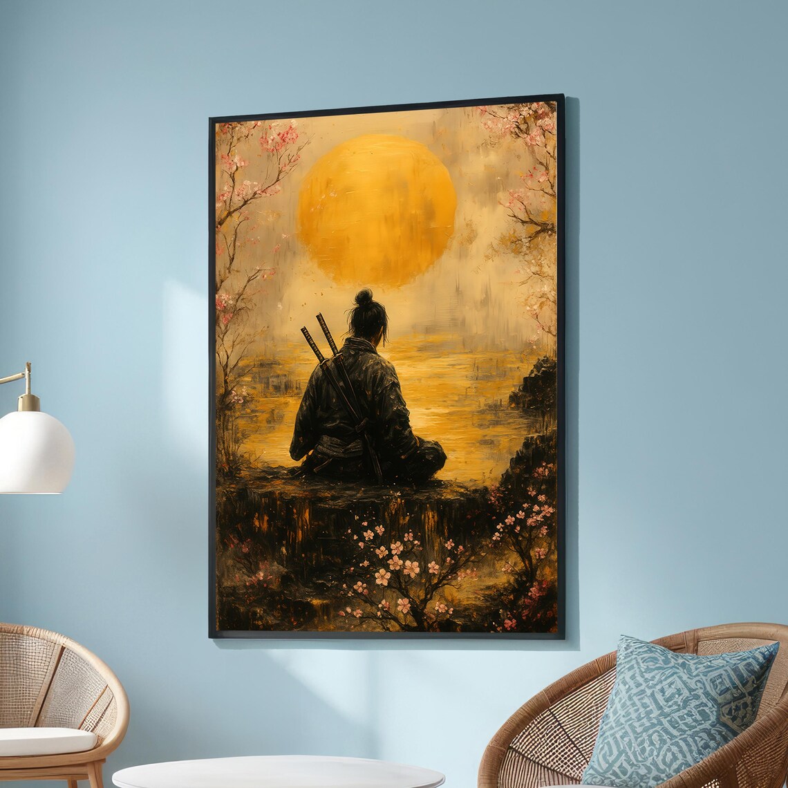 Samurai Sunset Art Print, Japanese Zen Decor
