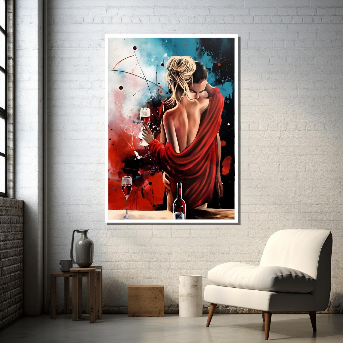 Romantic Couple In Red, Abstract Lovers Art Print - Image 3