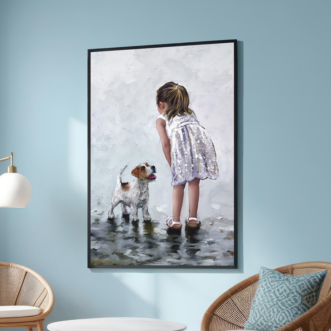Girl And Dog Companionship, Kids Room Decor Art Print