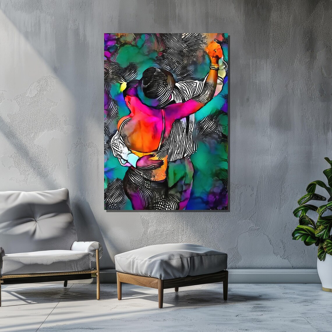 Abstract Couple Dancing Tango Embrace Art Print - Image 3