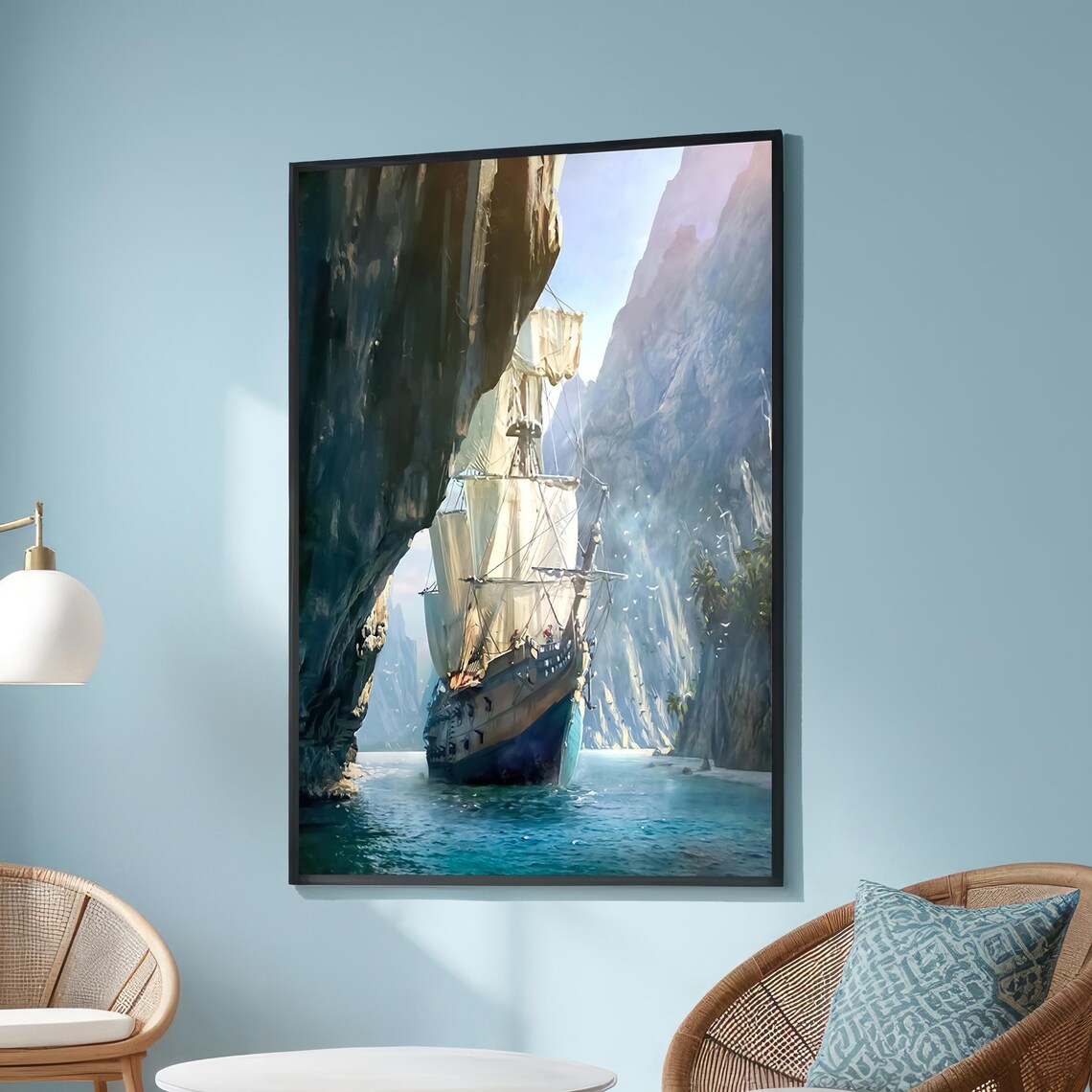 Grand Sailing Ship In Canyon, Nautical Wall Art Print