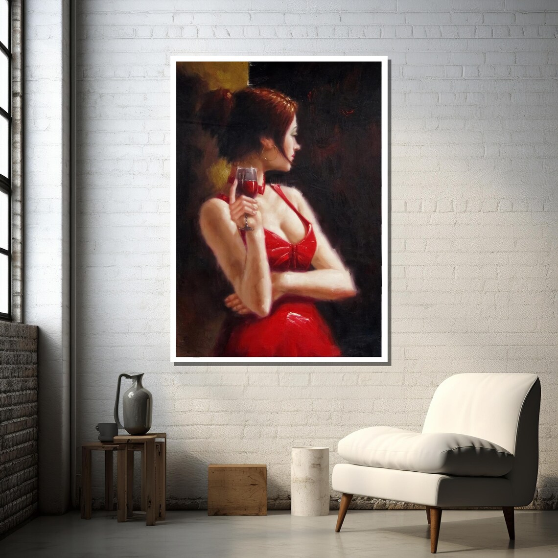 Elegant Woman In Red Dress, Classic Impressionist - Image 3