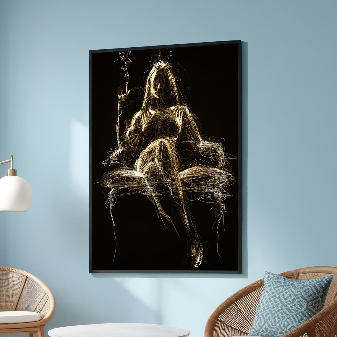 Abstract Gold Light Figure Art Minimalist Human Form In Golden Trails Modern And Elegant Wall For Contemporary Home Decor