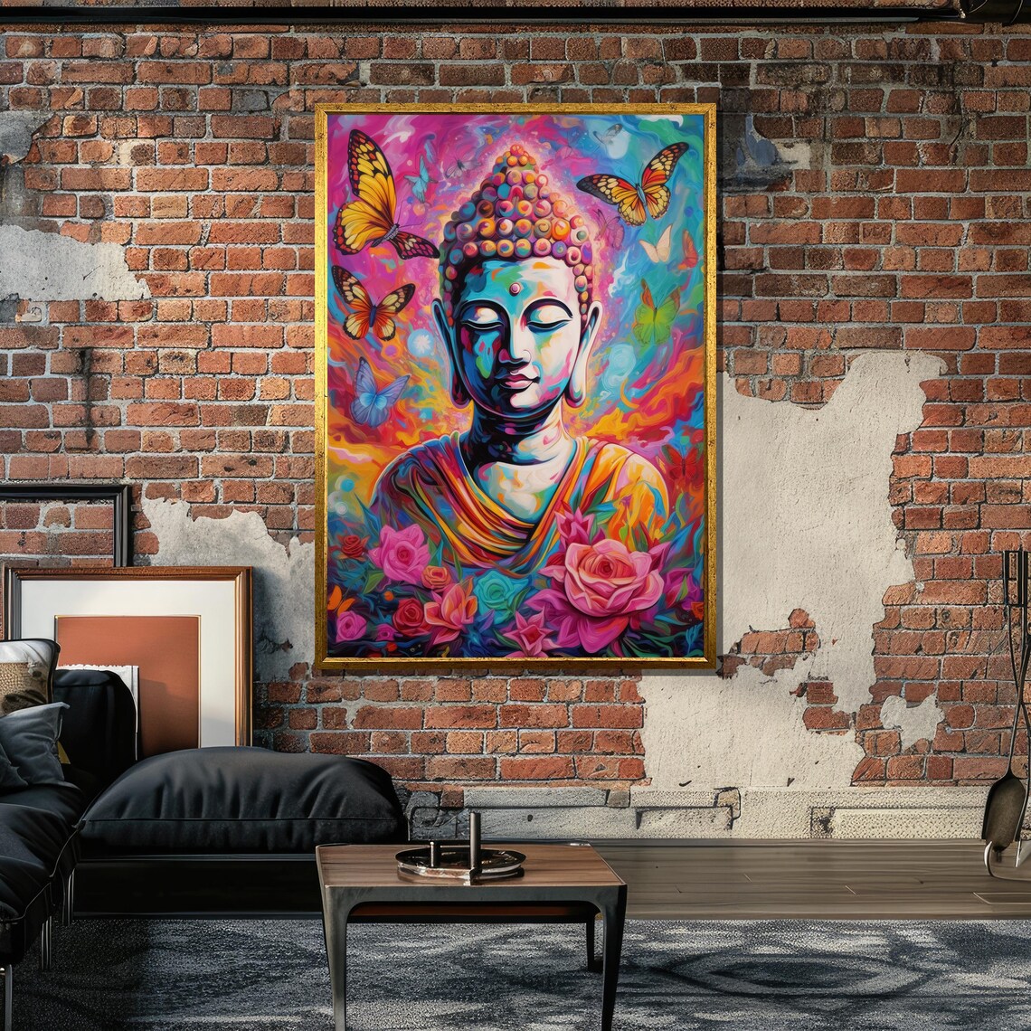 Colorful Buddha With Butterflies And Flowers, Psychedelic Art - Image 6