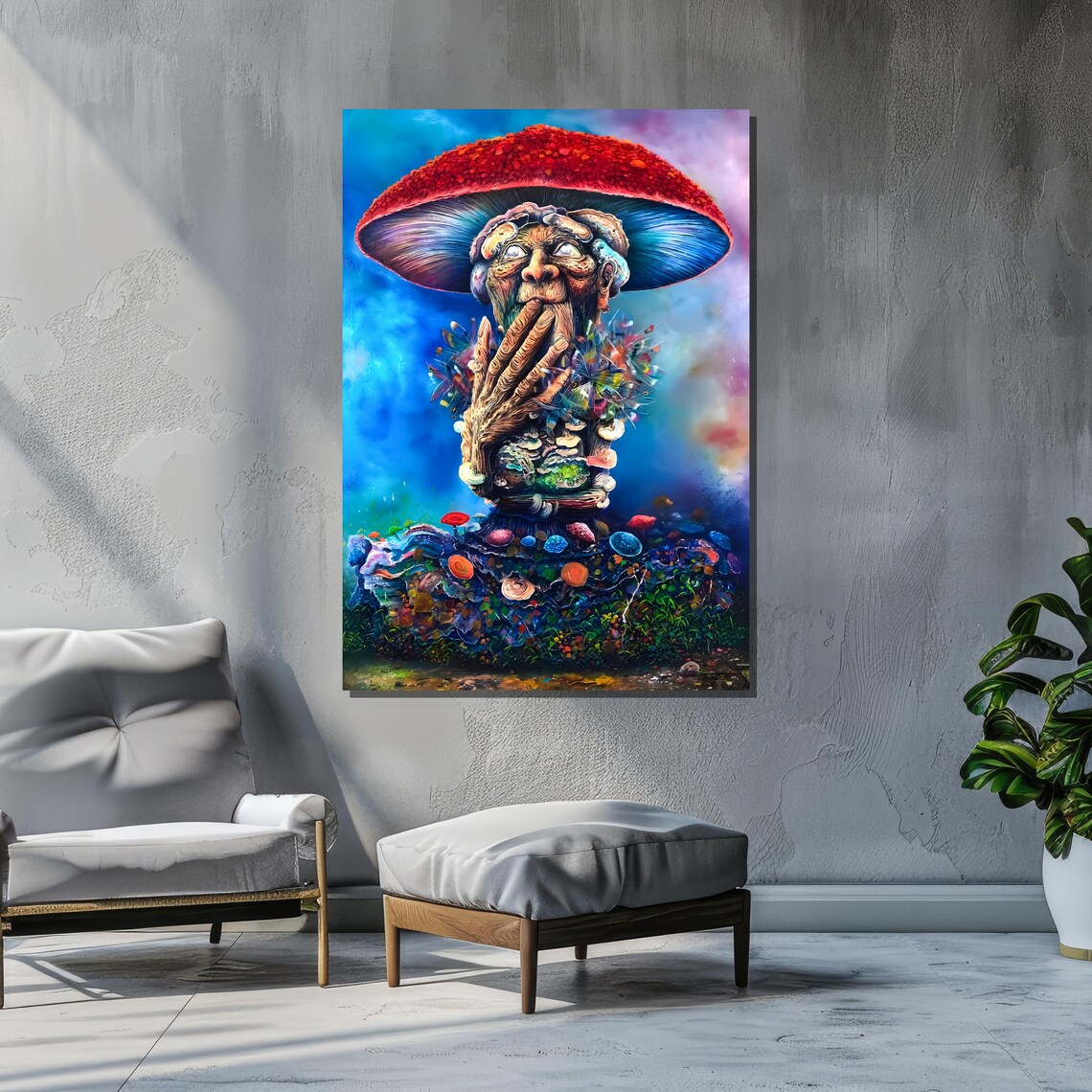 Surreal Mushroom Man, Psychedelic Fantasy Art - Image 2