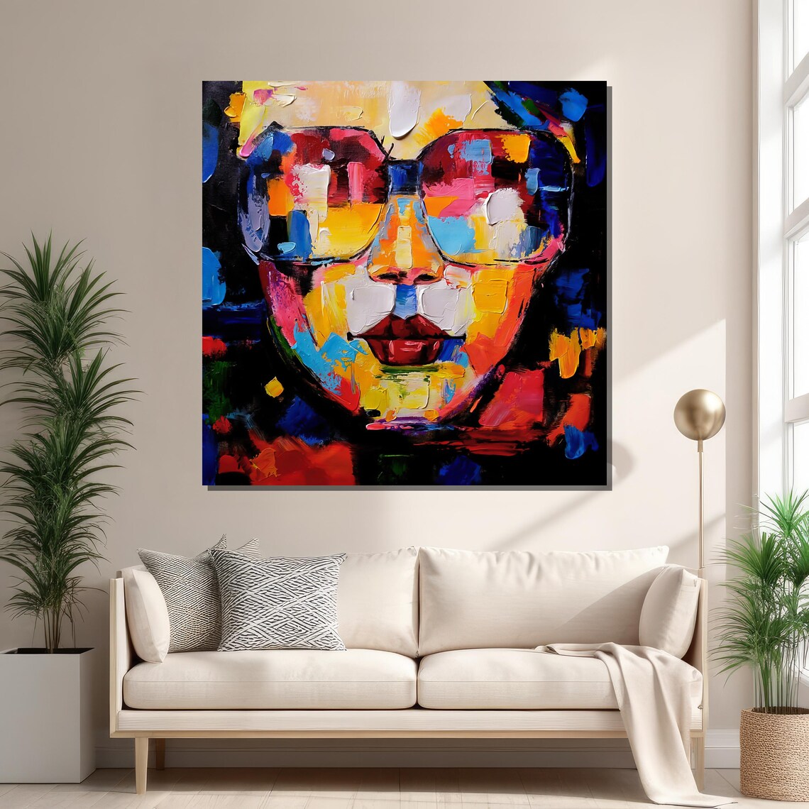 Vibrant Abstract Portrait With Sunglasses, Modern Wall Art - Image 2