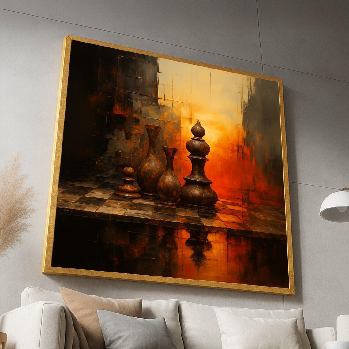 Abstract Chess Pieces Art Print, Rustic Game Decor