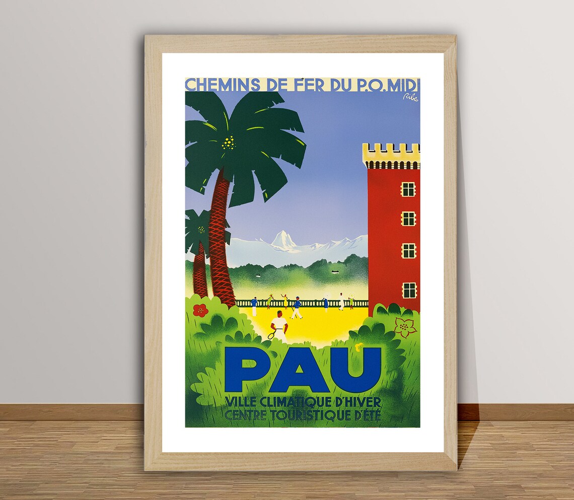 Pau France Vintage Travel Poster, Travel Poster