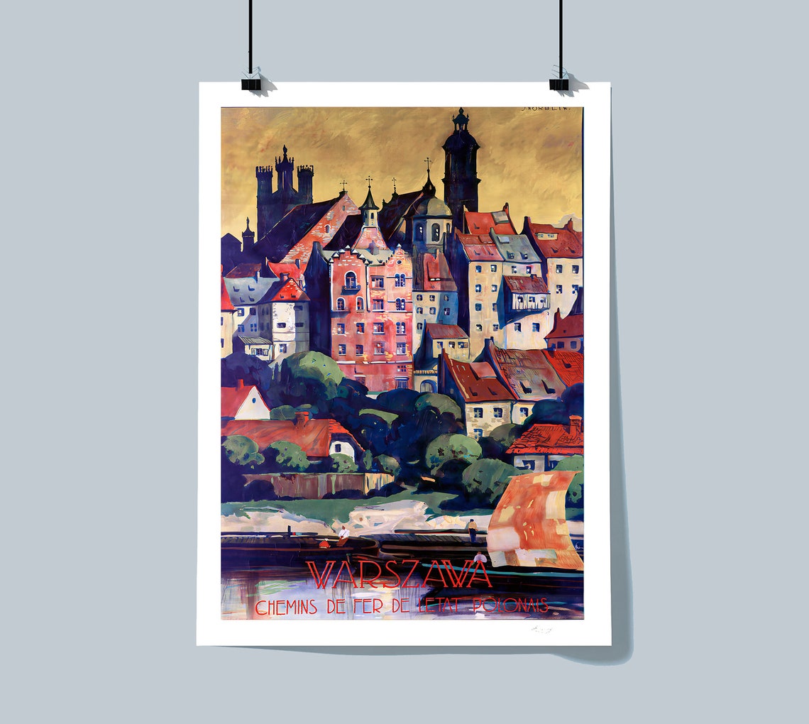 Warszawa Old Town River Polish State Railways Vintage Travel Poster - Image 2