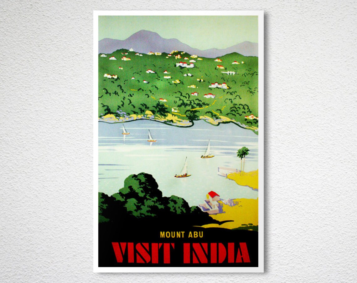 Mount Abu Visit India Lake Sailboats Scenic Vintage Travel Poster - Image 2