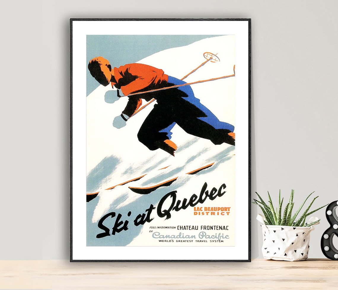 Ski at Quebec Lac Beauport Canadian Pacific Vintage Ski Poster