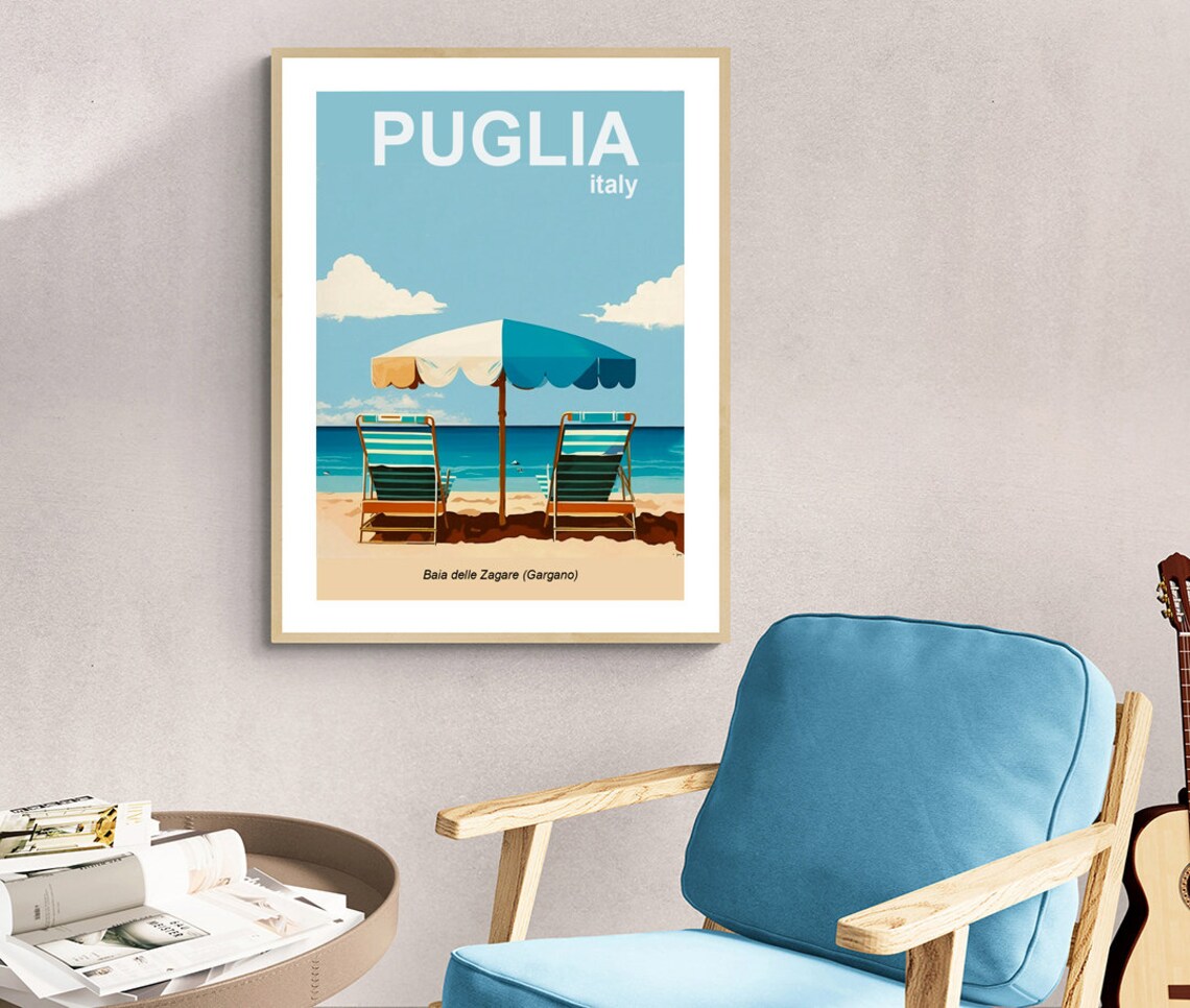 Puglia Italy Baia delle Zagare Beach Chairs Vintage Travel Poster - Image 2