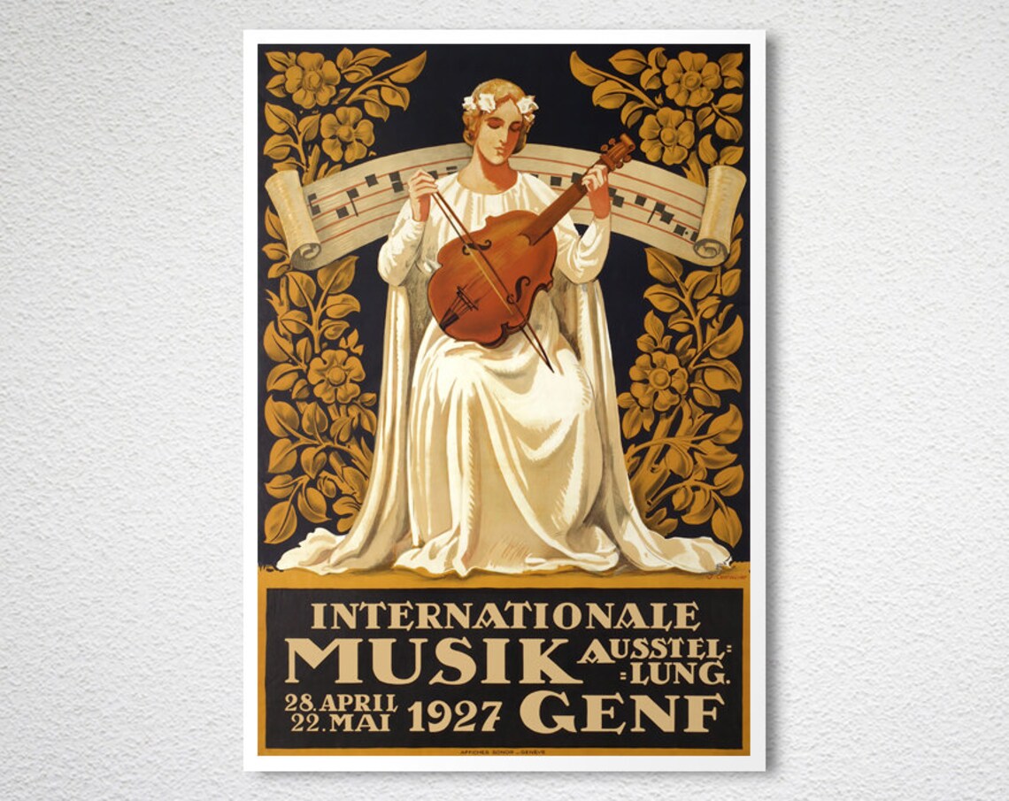 Geneva 1927 International Music Exhibition Vintage Concert Poster - Image 2