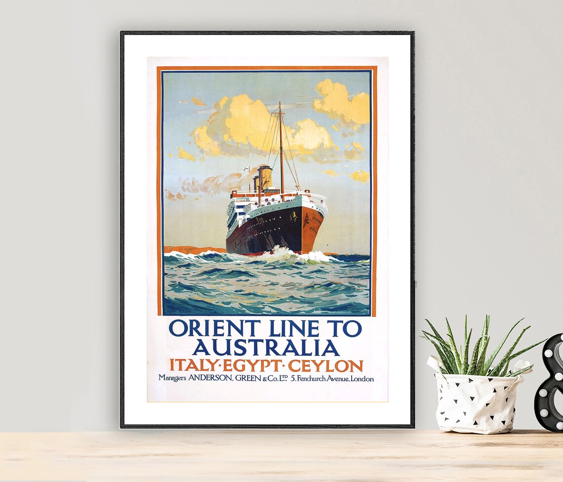 Orient Line to Australia Italy Egypt Ceylon Ocean Liner Vintage Poster