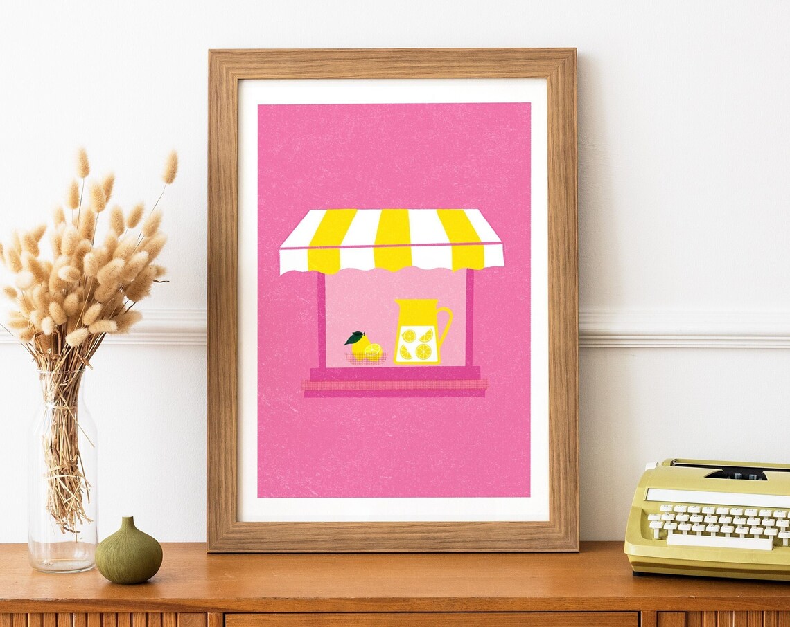 Pink Lemonade Stand Yellow Awning Retro Summer Drink Art Poster - Image 2