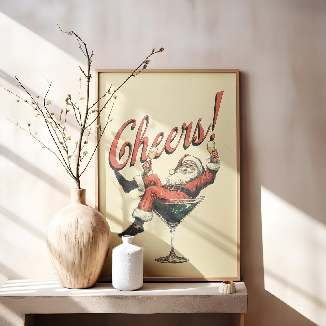 Santa Cheers Martini Christmas Retro Holiday Bar Decor Poster - Image 4