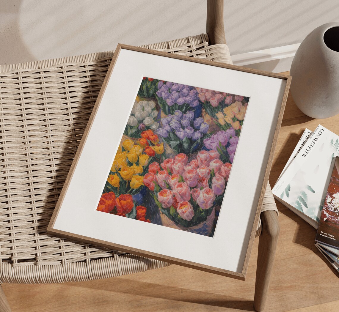 Colorful Flower Market Bouquets Impressionist Floral Art Print