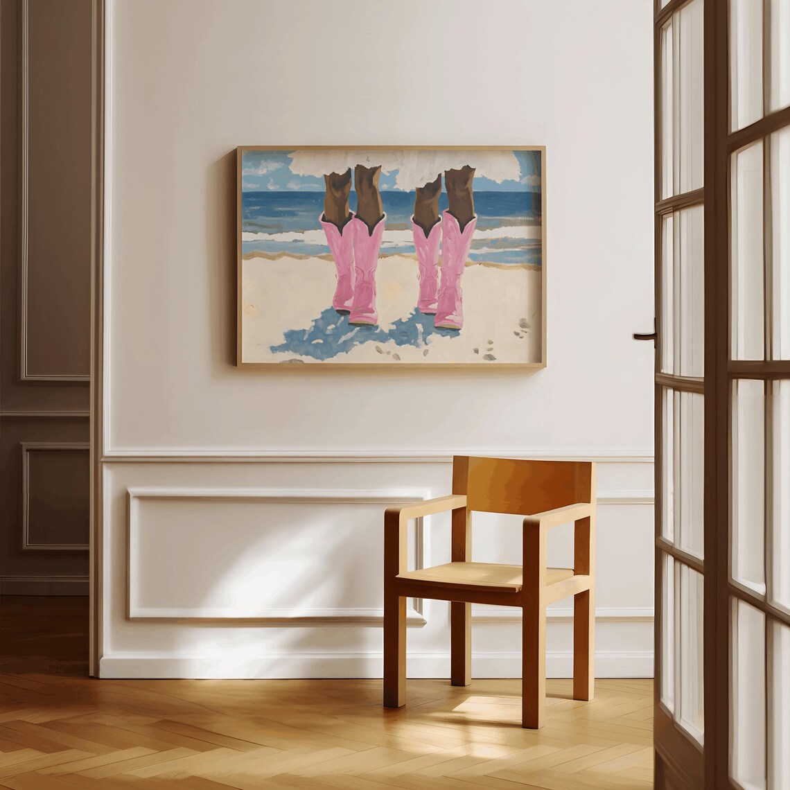 Two Cowgirls Pink Boots Beach Painting Coastal Western Art Poster - Image 2