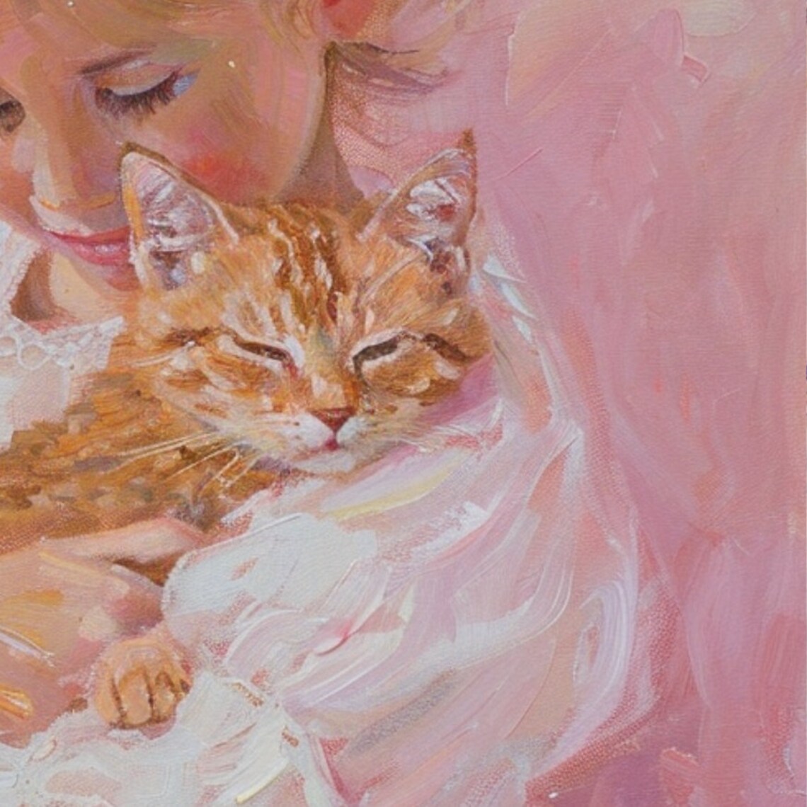 Little Girl Ginger Cat Nursery Wall Art Print Little Kids Room Decor Cute Pastel Vintage Farmhouse Antique Orange Cat - Image 3