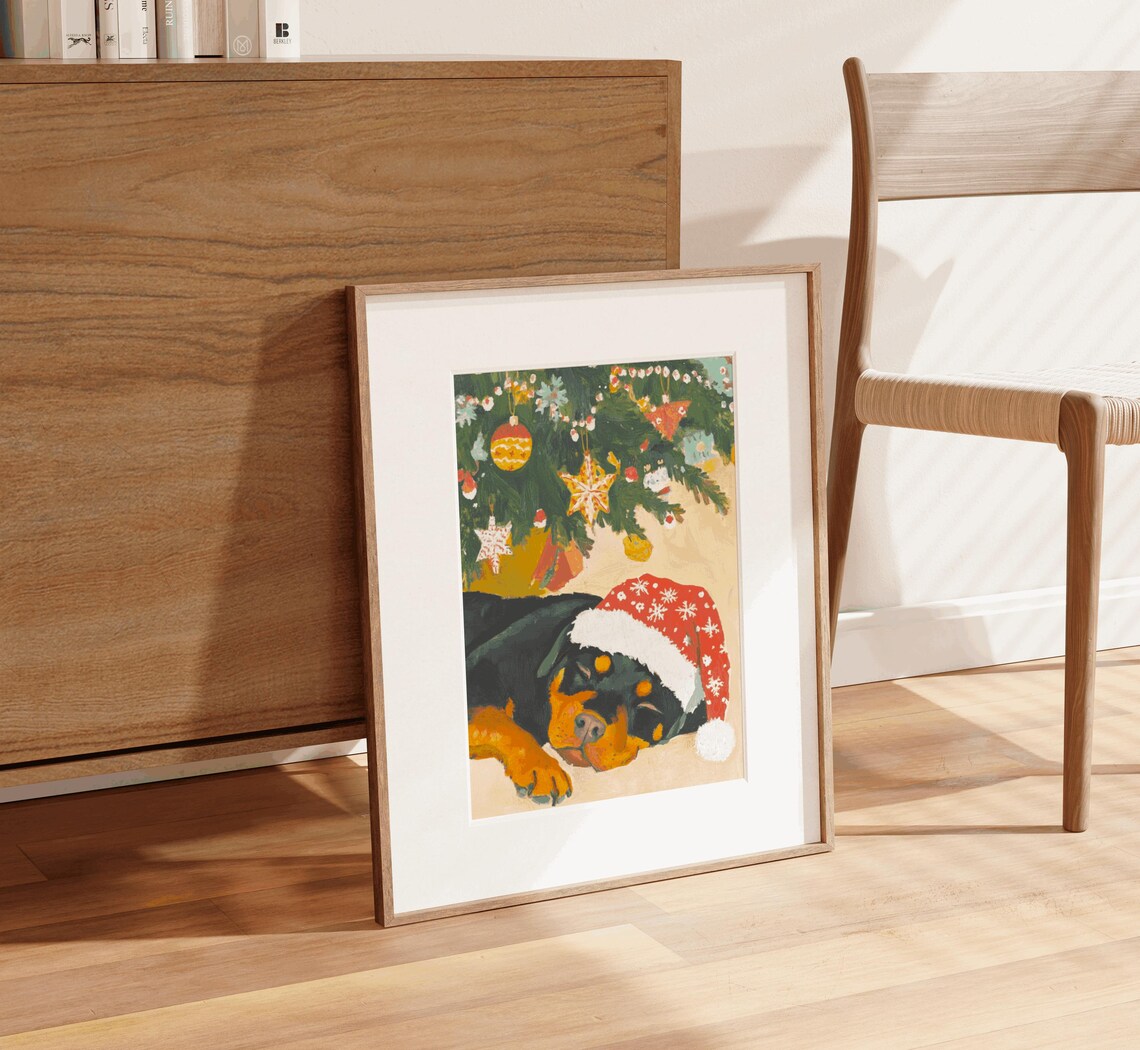 Rottweiler Christmas Cottagecore Dog Art Print - Image 2