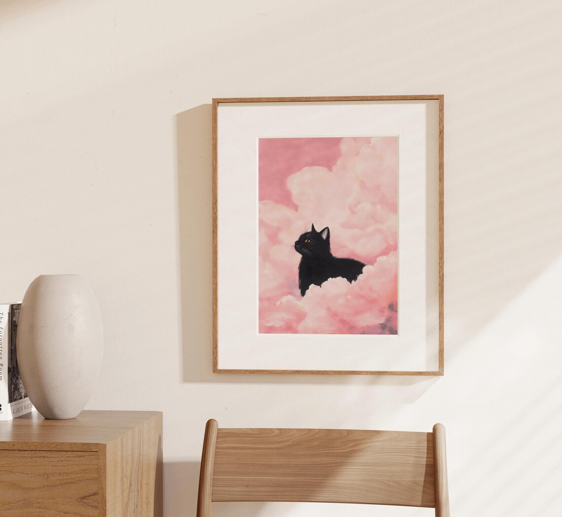 Black Cat Memorial Art Print, Pink Clouds - Image 3