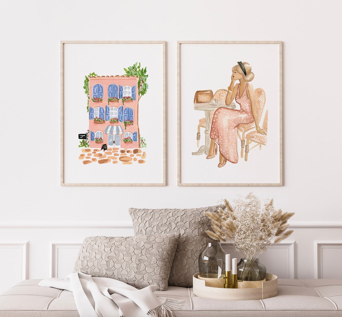 Fashion Illustration Art Print Cafe Woman Paris Watercolor Painting Wall Decor Blonde Girl Cafe Fashion Art Watercolor - Image 2