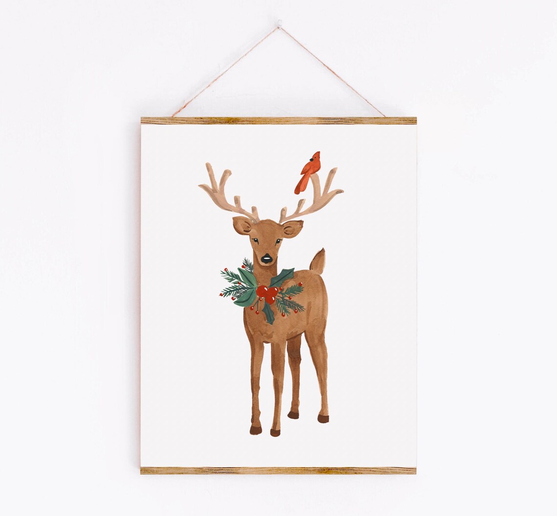 Watercolor Reindeer Christmas Art Print, Sabina Fenn - Image 3