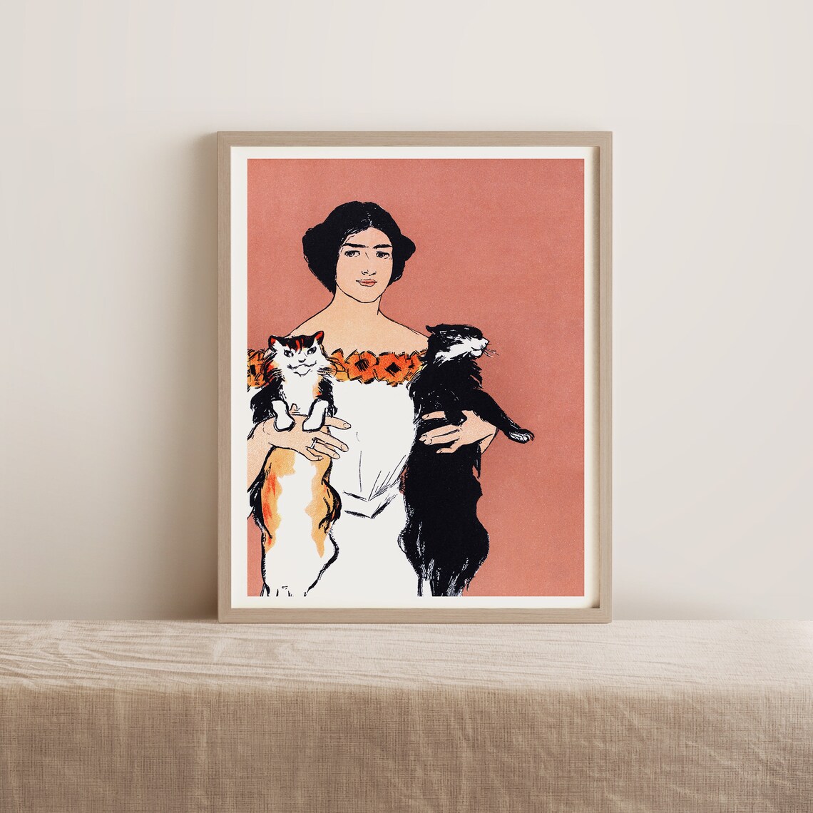 Vintage Art Deco Woman With Two Cats Art Print - Image 3