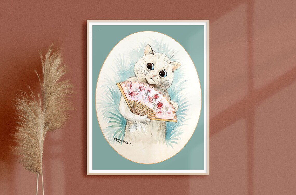Vintage Louis Wain Geisha Kitten Fine Art Print