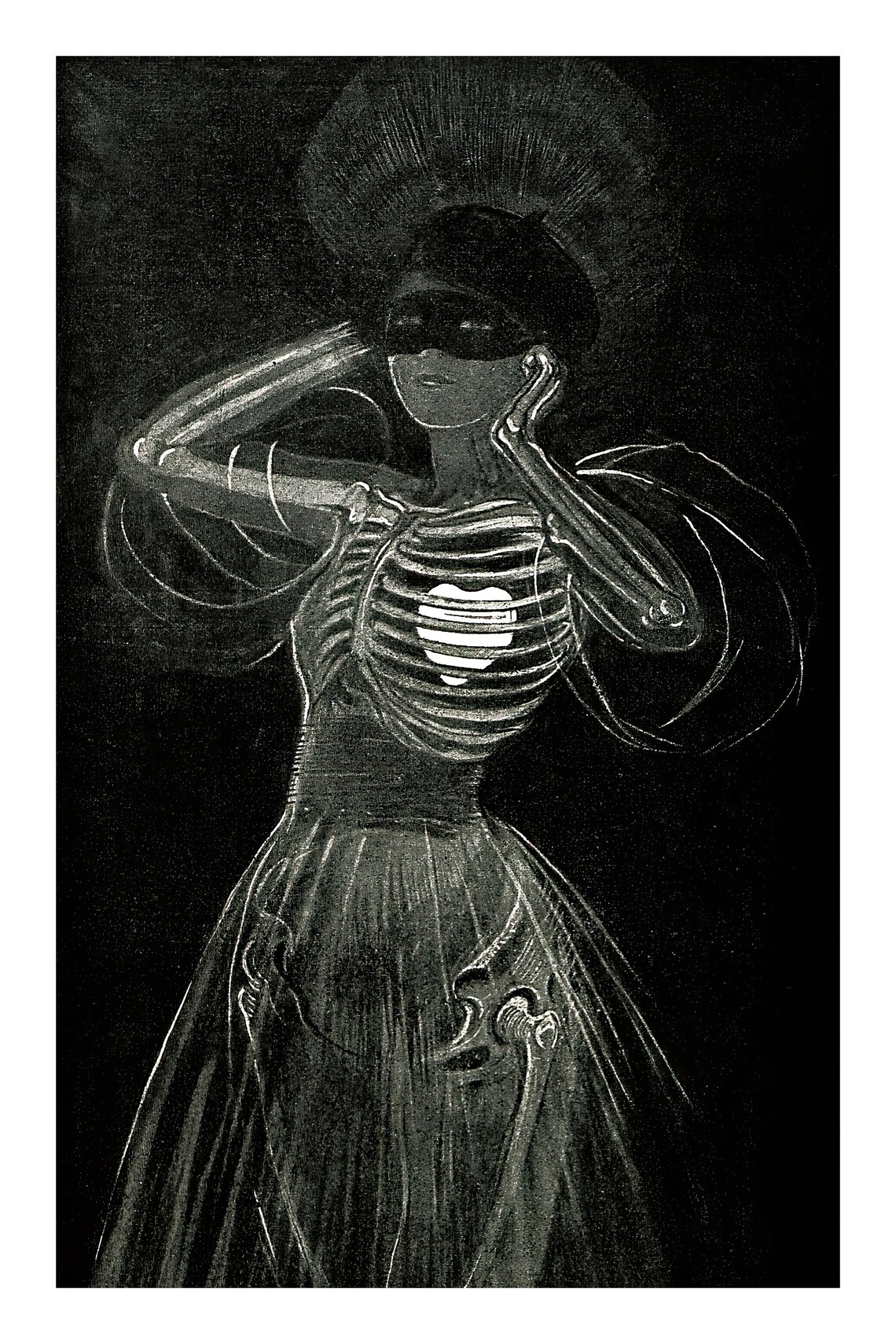 Vintage Skeleton Woman Gothic Art Print, Retro Dark - Image 2
