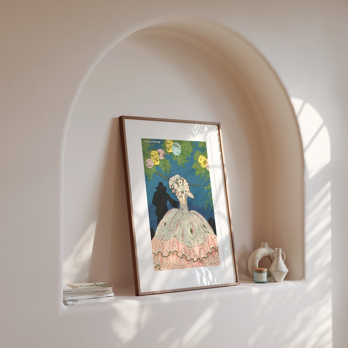 Pierrot Lady in a Pink Gown Under Glowing Paper Lanterns Poster - Image 3