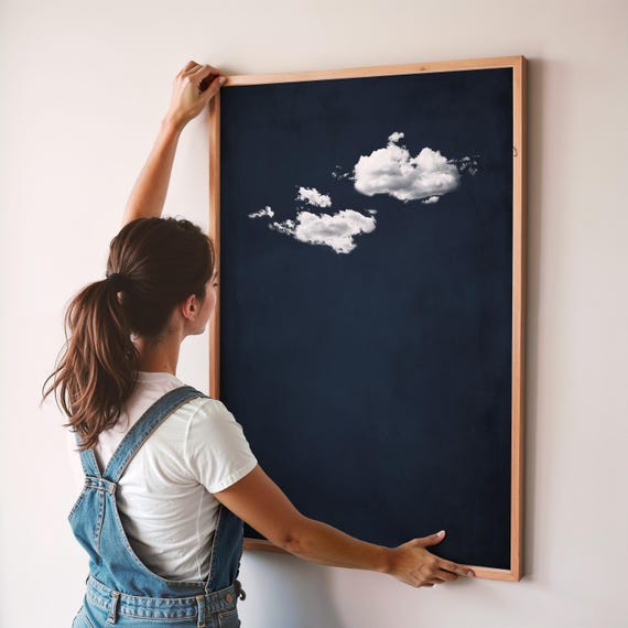 Navy Blue Cloud Wall Art Minimalist Vintage Moody Abstract Print Maximalist Artwork Framed Or Unframed Poster