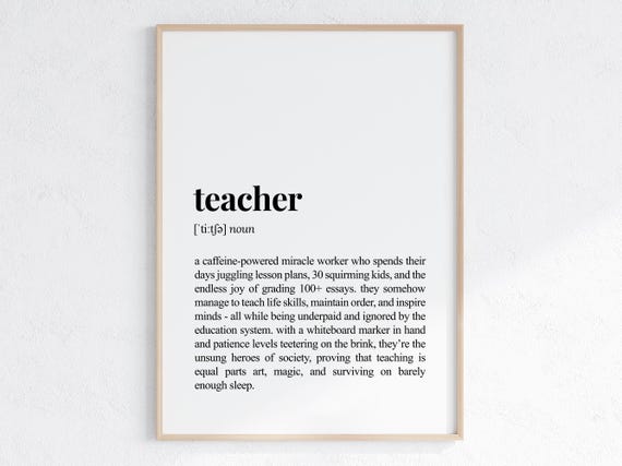 Teacher Definition Print Funny Gift For Teacher Sarcastic Dictionary Poster Teacher Retirement Gift Wall Art