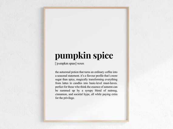 Pumpkin Spice Definition Funny Dictionary Style Fall Decor Wall Art