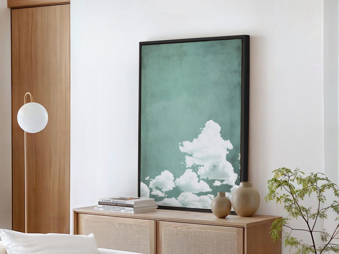 Mint Green Cloud Wall Art Minimalist Pastel Green Wall Art Abstract Art Print Vintage Cloud Artwork - Image 2