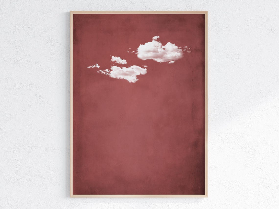 Burgundy Cloud Vintage Sky Wall Art for Moody Minimalist Rooms