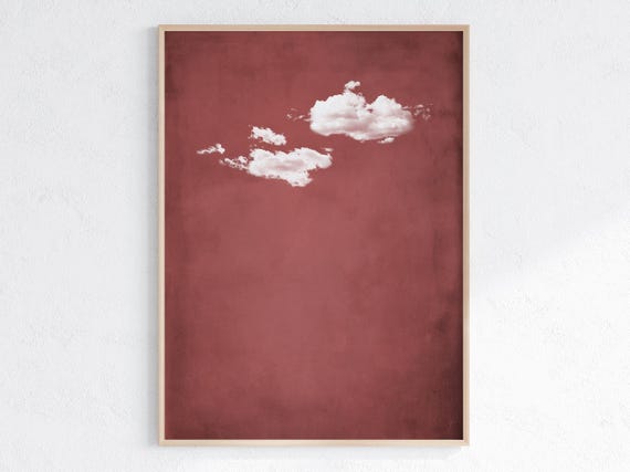 Burgundy Cloud Wall Art Minimalist Wine Red Wall Art Abstract Art Print Vintage Cloud Artwork