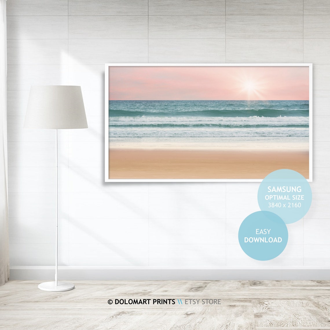 Beach Sunset With Waves Pastel Pink Sky Coastal Ocean View Poster - Image 4